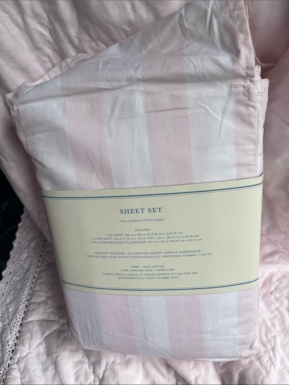 NEW Simply Shabby Chic FULL Pink CABANA stripe  sheet set🩷